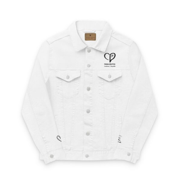 Custom Embroidered White Denim Jacket for Entrepreneurs | Add Your Logo
