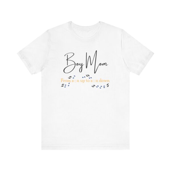 Boy Mom T-Shirt – “From Son Up to Son Down” Cute Baby Footprint Graphic, Gift for Moms of Boys - Image 5