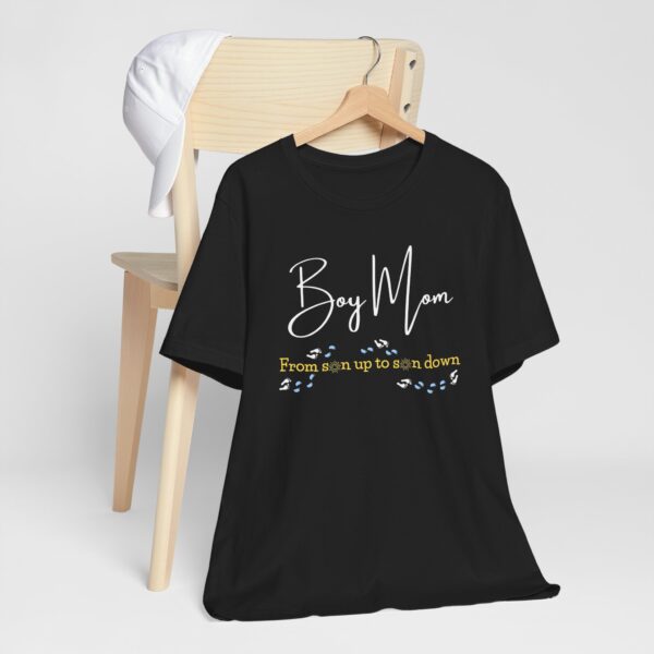 Boy Mom T-Shirt – “From Son Up to Son Down” Cute Baby Footprint Graphic, Gift for Moms of Boys - Image 3