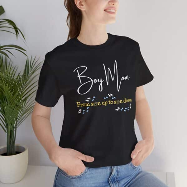 Boy Mom T-Shirt – “From Son Up to Son Down” Cute Baby Footprint Graphic, Gift for Moms of Boys - Image 4