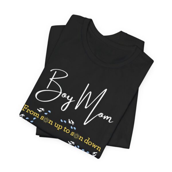 Boy Mom T-Shirt – “From Son Up to Son Down” Cute Baby Footprint Graphic, Gift for Moms of Boys - Image 2