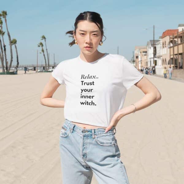 "Relax… Trust Your Inner Witch" Flowy Crop Tee - Mystical Feminine Empowerment Top - Image 4
