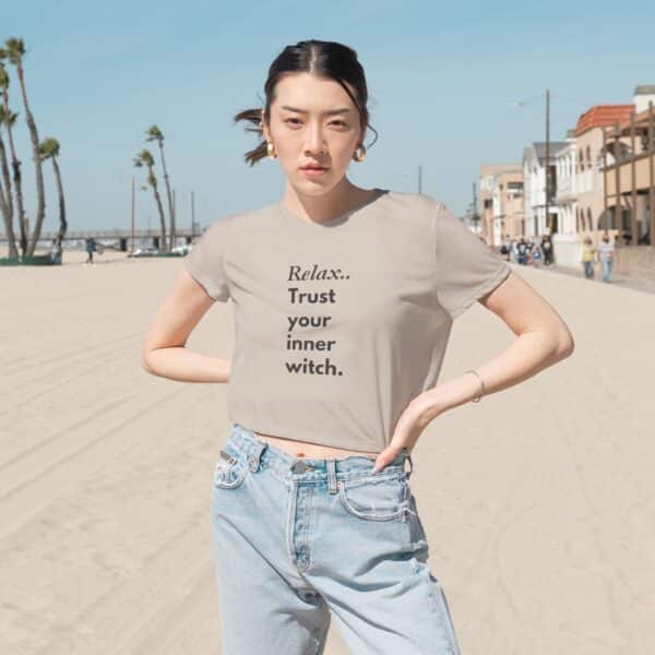 "Relax… Trust Your Inner Witch" Flowy Crop Tee - Mystical Feminine Empowerment Top - Image 8