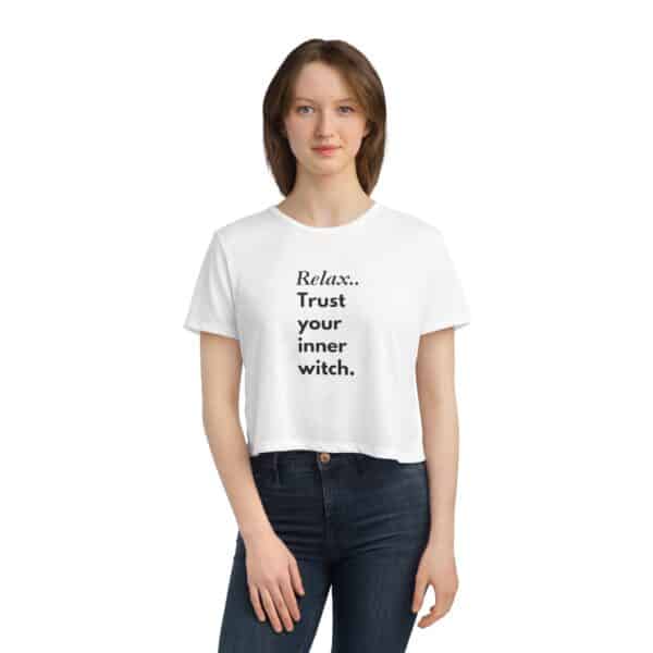 "Relax… Trust Your Inner Witch" Flowy Crop Tee - Mystical Feminine Empowerment Top - Image 3